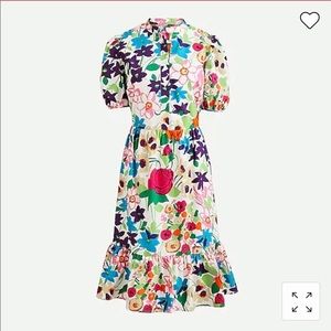 J. CREW Vibrant Garden Puff-Sleeve Dress Multicolor Floral Cotton Size 2